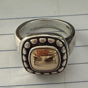 James Avery 14K Gold & Silver Antique Beaded Dome Square Ring Sz 7~Retired~